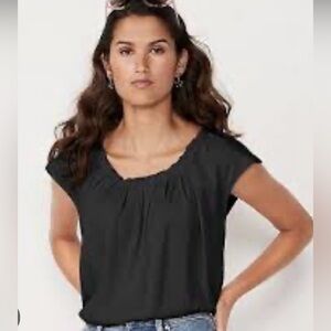 LC Lauren Conrad Black Pin Dot Pleat Neck Blouse S